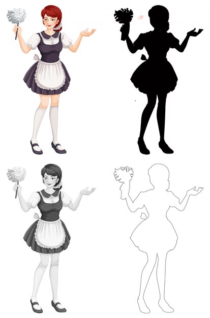 Set of maid character