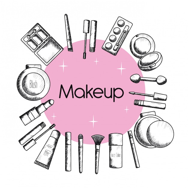 Free vector set of make up accessories drawing