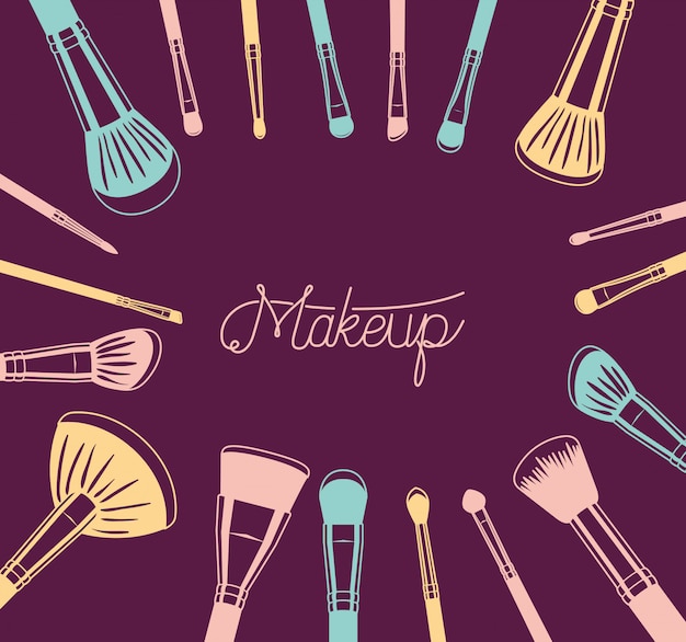 Free vector set of make up brushes accessories around