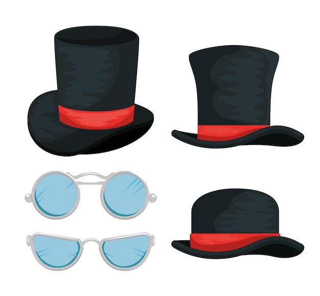 Set of male hats and glasses