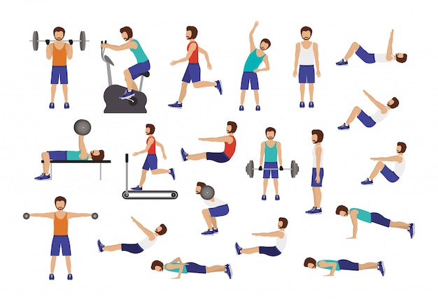 Free vector set of man doing excercise