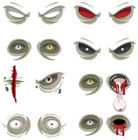 Set of many creepy zombie eyes