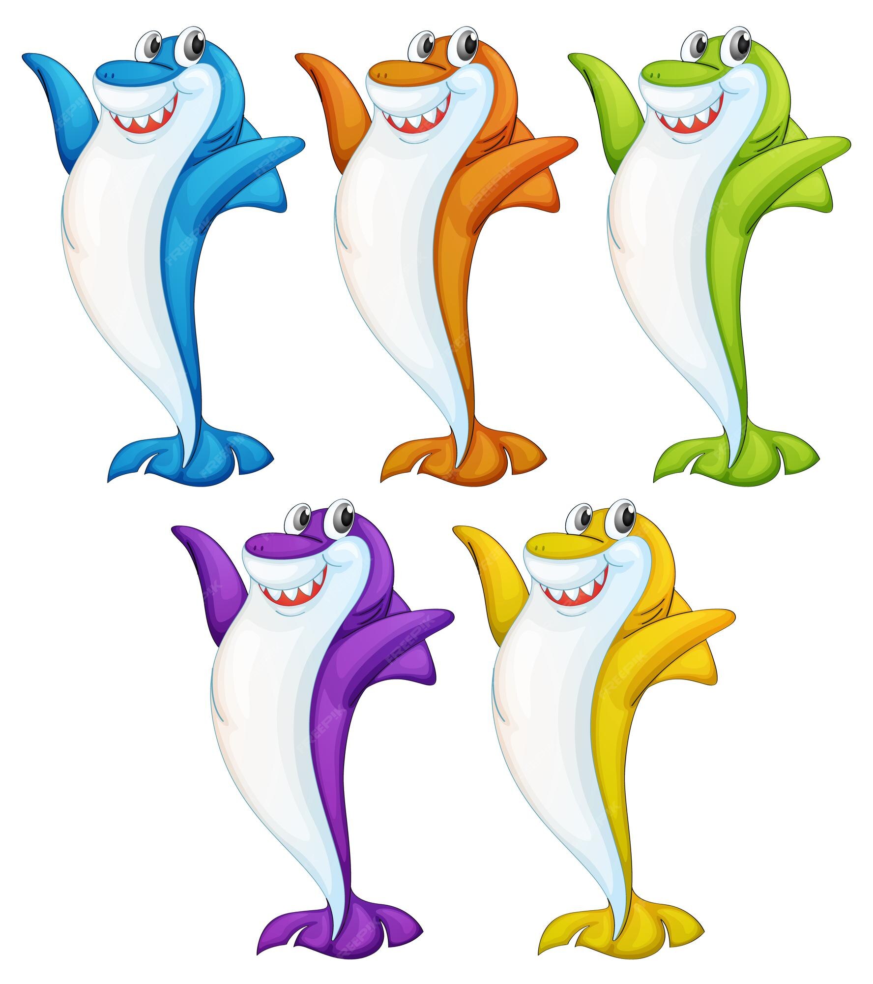 Free Vector | Set of many smiling cute shark cartoon character ...