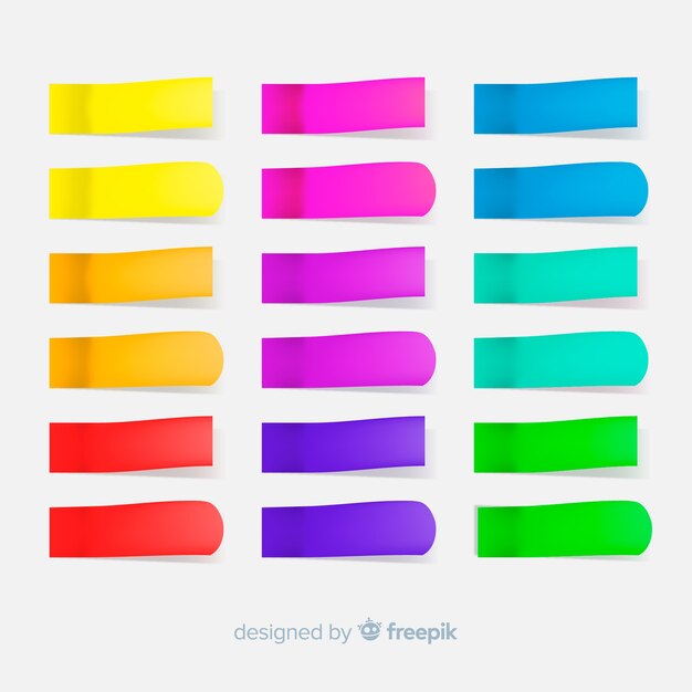 Set of many sticky notes in realistic style