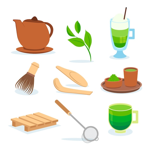 Free vector set of matcha tea