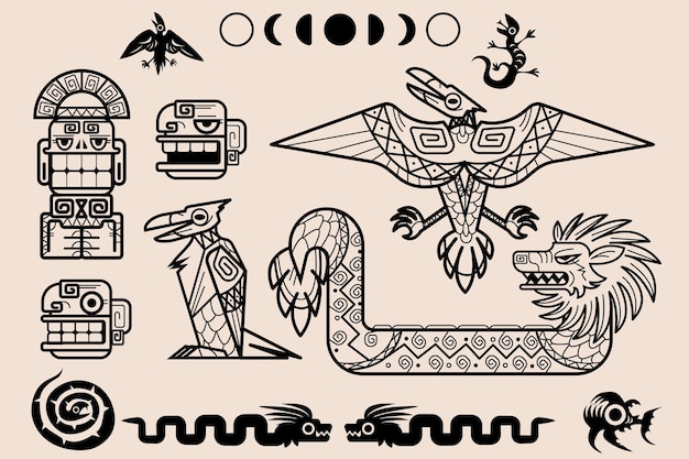 Free vector set of mayan or aztec patterns tribal decorative elements