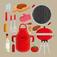 Free vector set of meat with thighs grill and sauces