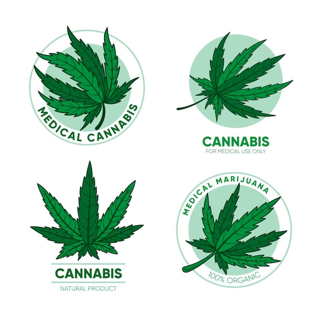 Vettore gratuito set di badge di cannabis medica