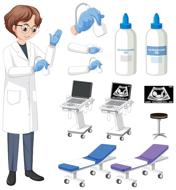 Free vector set of medical instruments for pregnancy ultrasound