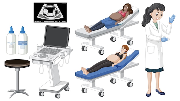 Free vector set of medical instruments for pregnancy ultrasound