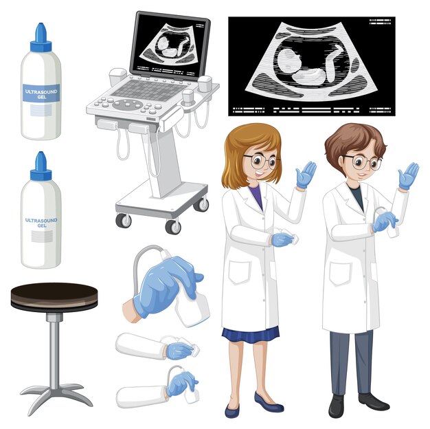 Free vector set of medical instruments for pregnancy ultrasound