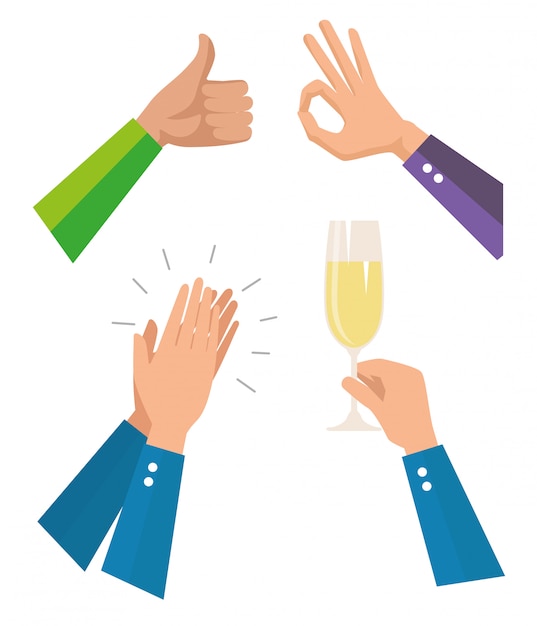 Free vector set men hands with champagne glass