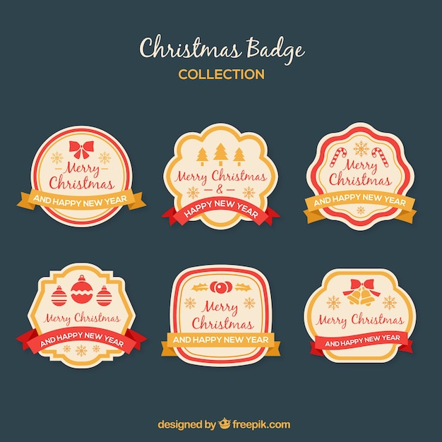 Set of merry christmas retro badges