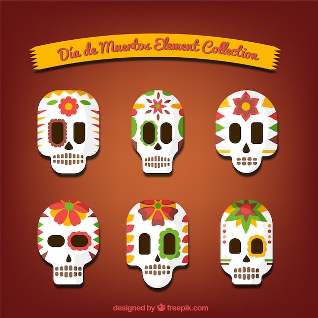 Free vector set of mexican skulls in flat style