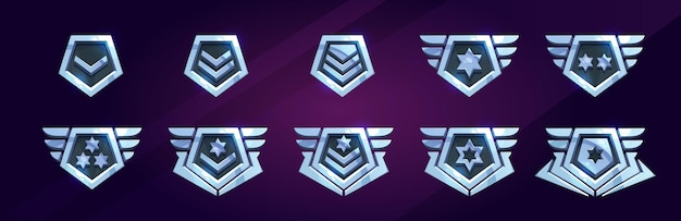 Set of military game rank badges