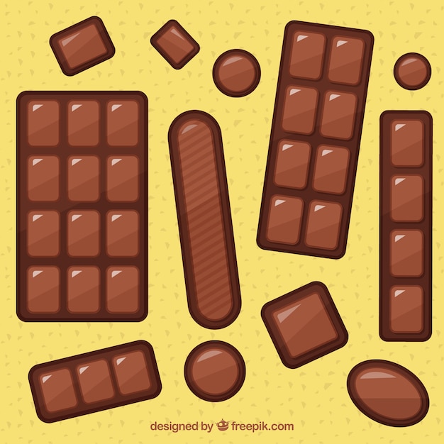 Free vector set of milk chocolate bars and pieces