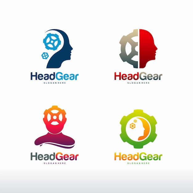 Set of mind gear logo template design vector, head gear logo template vector
