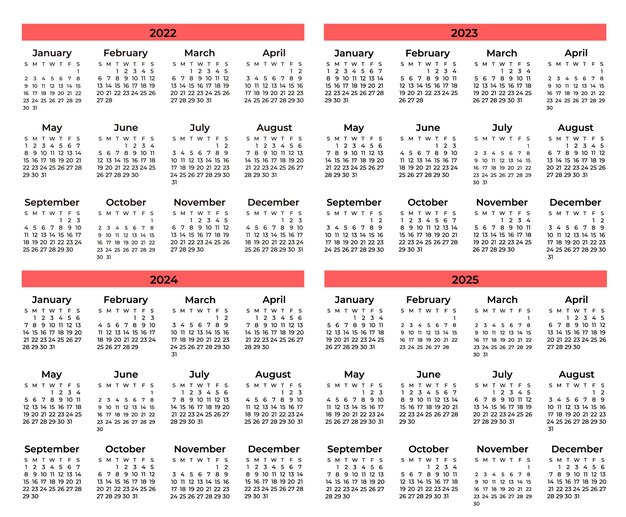 Calendar in Chinese language for year 2020, 2021, 2022, 2023, 2024