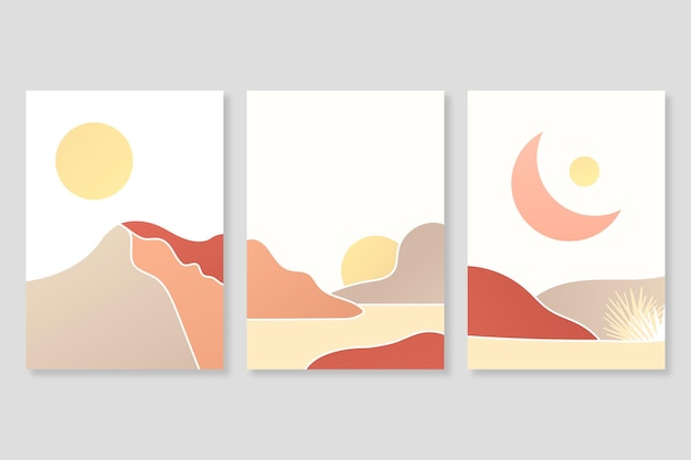 Set of minimal handdrawn composition landscapes