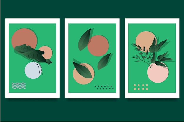 Set of minimal posters with abstract organic shapes composition in trendy contemporary collage style