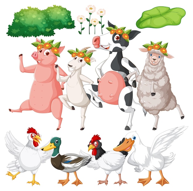 Free vector set of mix animal farm character