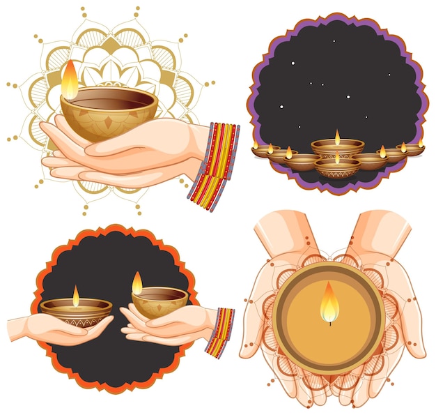 Free vector set of mix diwali objects