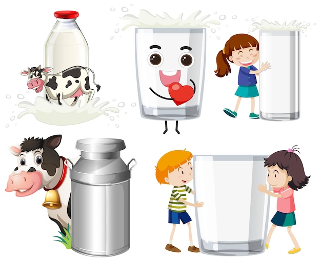 Free vector set of mix milk dairy