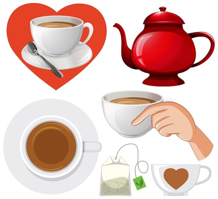 Free Vector set of mix tea cartoon