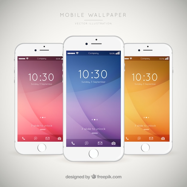 Free vector set of mobiles with elegant wallpapers