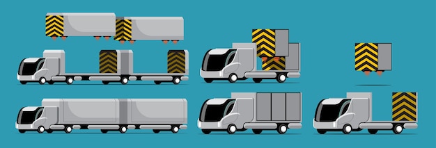 Set of mockup hi-tech truck and container with modern style