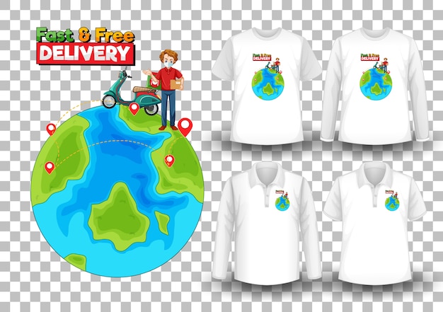 Set of mockup shirt with delivery theme