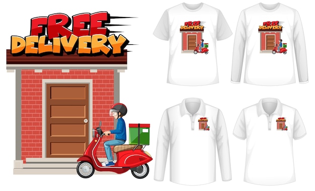 Free vector set of mockup shirt with delivery theme