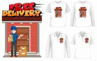 Free vector set of mockup shirt with delivery theme