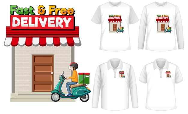 Set of mockup shirt with delivery theme