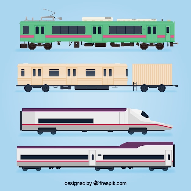 Set of modern and antique trains