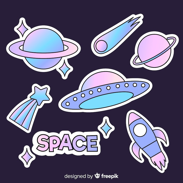 무료 Vector 현대 그림 된 공간 스티커 세트
