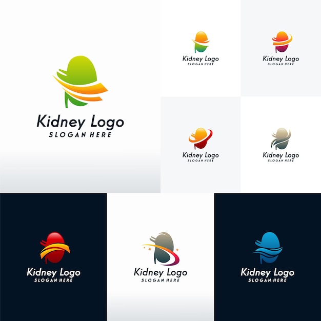 Set of modern kidney logo with swoosh, health kidney logo designs vector