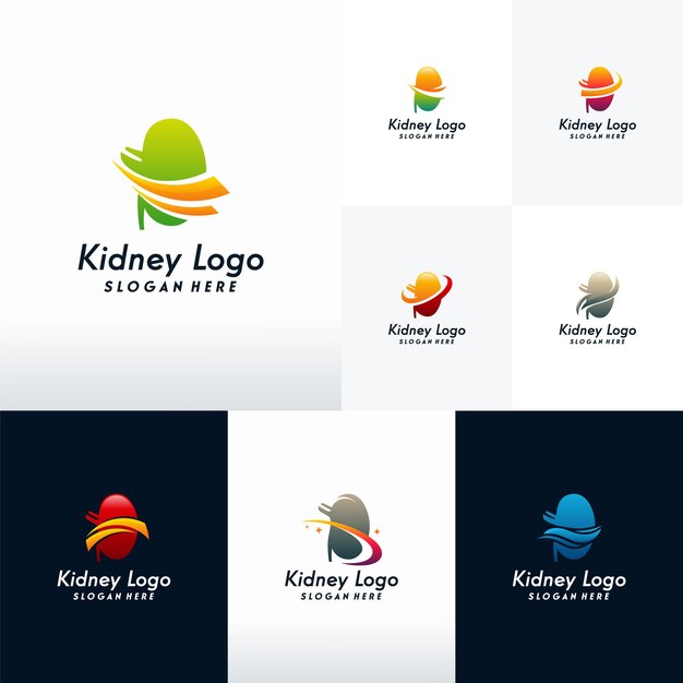 Set of modern kidney logo with swoosh, health kidney logo designs vector Premium Vector