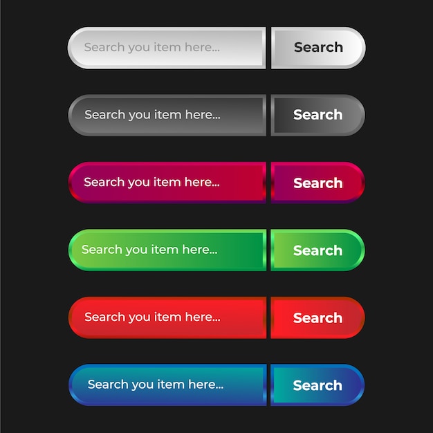 Premium Vector Set Of Modern And Professional Website And Ux Ui Search Bar Input And Submit Button With Shiny Gradient Effect 3d