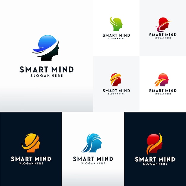 Set of modern smart mind logo designs concept vector, head care logo template