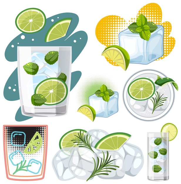 Free vector set of mojito cocktail