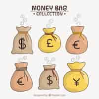 Free vector set of money bags with country currencies