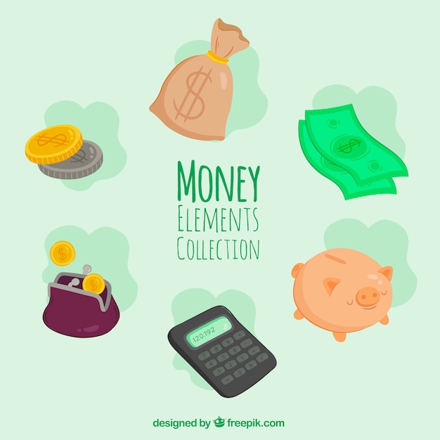 Free vector set of money elements and calculator