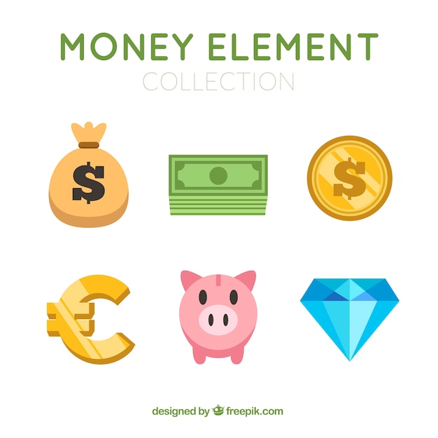 Free vector set of money elements in flat design