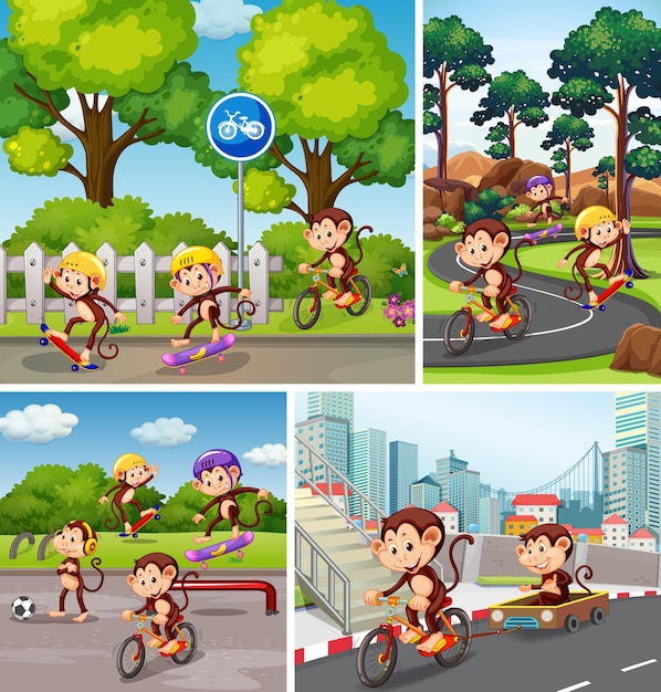 set of monkey in different background