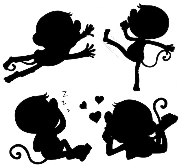 Set of monkey silhouette