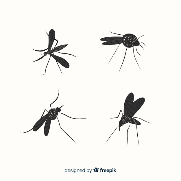 Set of mosquito silhouettes in flat style