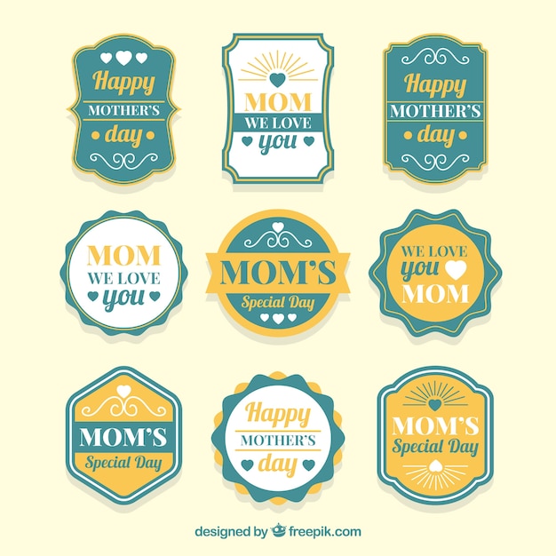 Free vector set mother's day badges in flat style