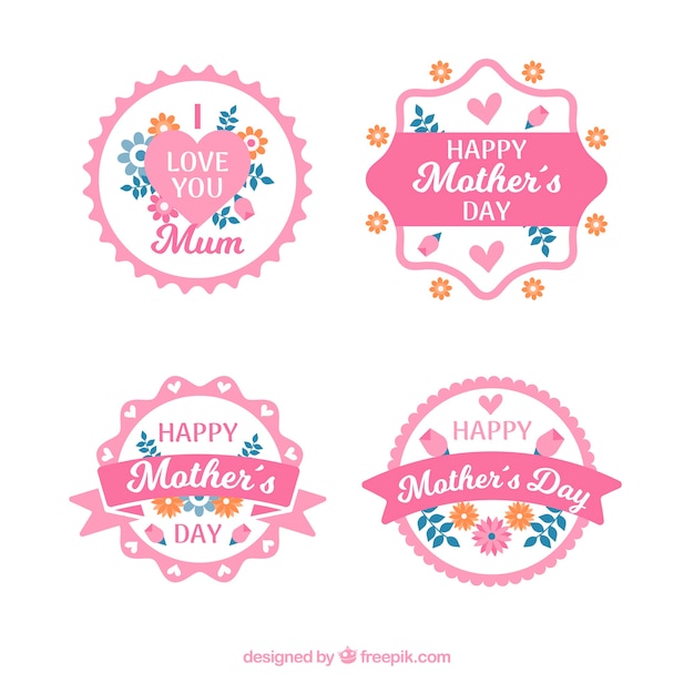 Set di badge per la festa della mamma in stile piatto