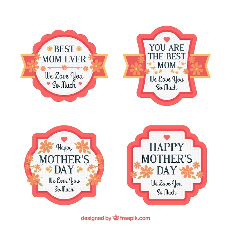 मुफ़्त वेक्टर set mother's day badges in flat style